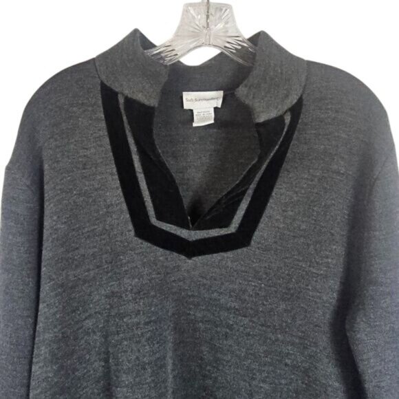 Soft Surroundings Wool Blend Tunic PL Velvet Trim Relaxed Quiet Luxury Neutral - Picture 3 of 8